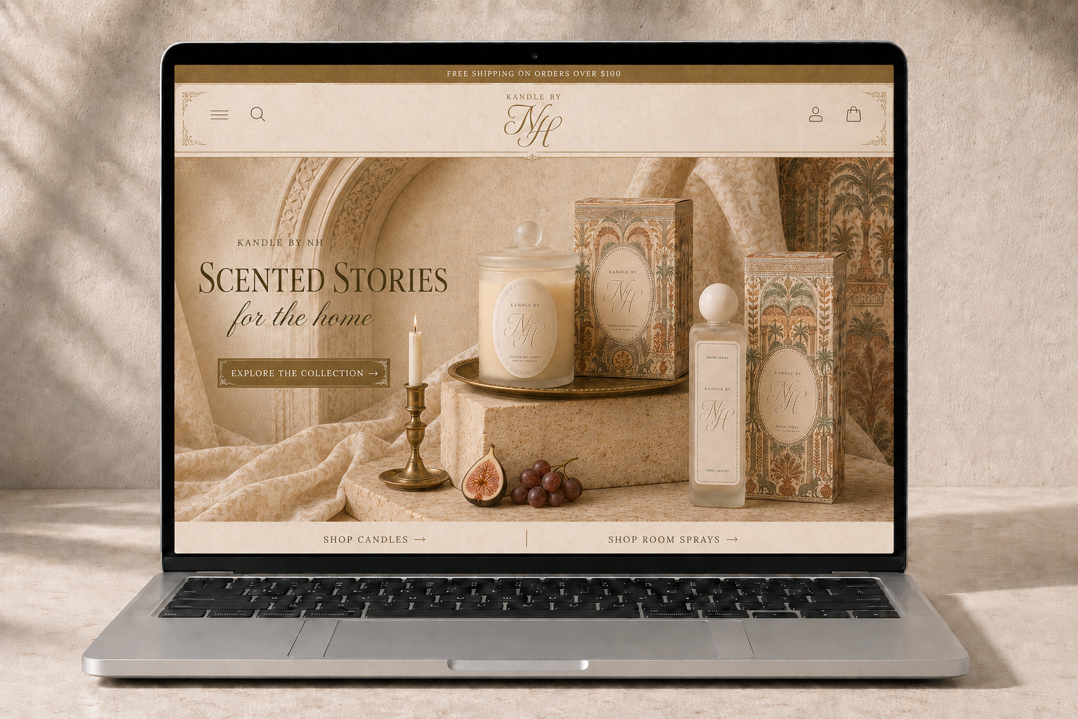 Kandle by NH candles and room sprays in a warm vintage setting